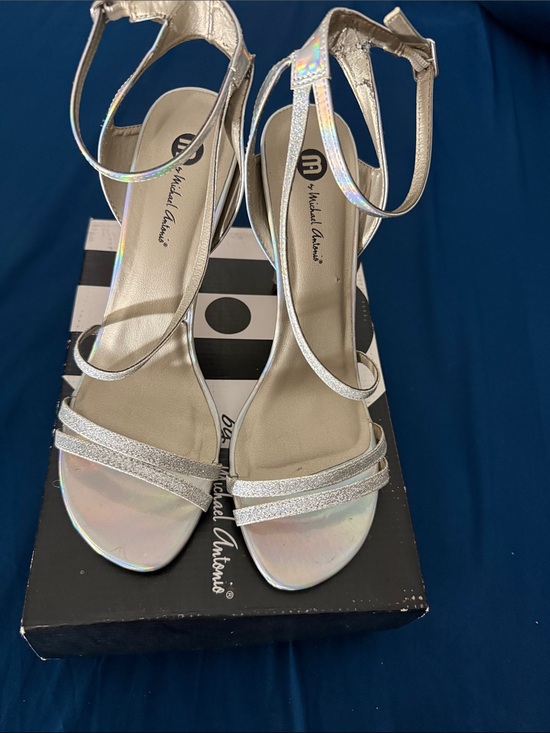 Michael Antonio Shoes - Michael Antonio Silver Holographic Strappy Heels